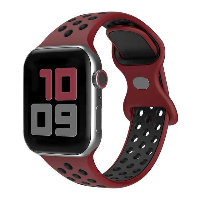 Silicone Strap For Apple Watch Band 44mm 40mm 42mm 38mm 44 mm watchband Breathable bracelet Apple watch 6 Strap iWatch 7 5 4 se 26wine-red