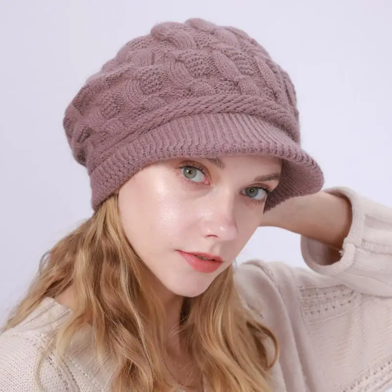 

New Women Winter Solid Beret Hat Casual Rabbit Fur Keep Warm Hat For Females Fashion Knitted Leisure Outdoor Ladies Caps