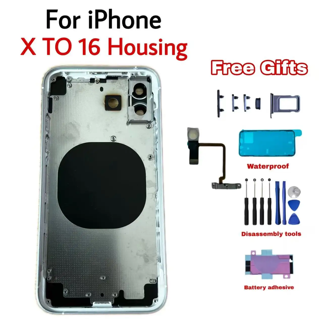 iPhone10 リアケース iPhone X Back Housing + Small Parts Installed (Silver) – CELL