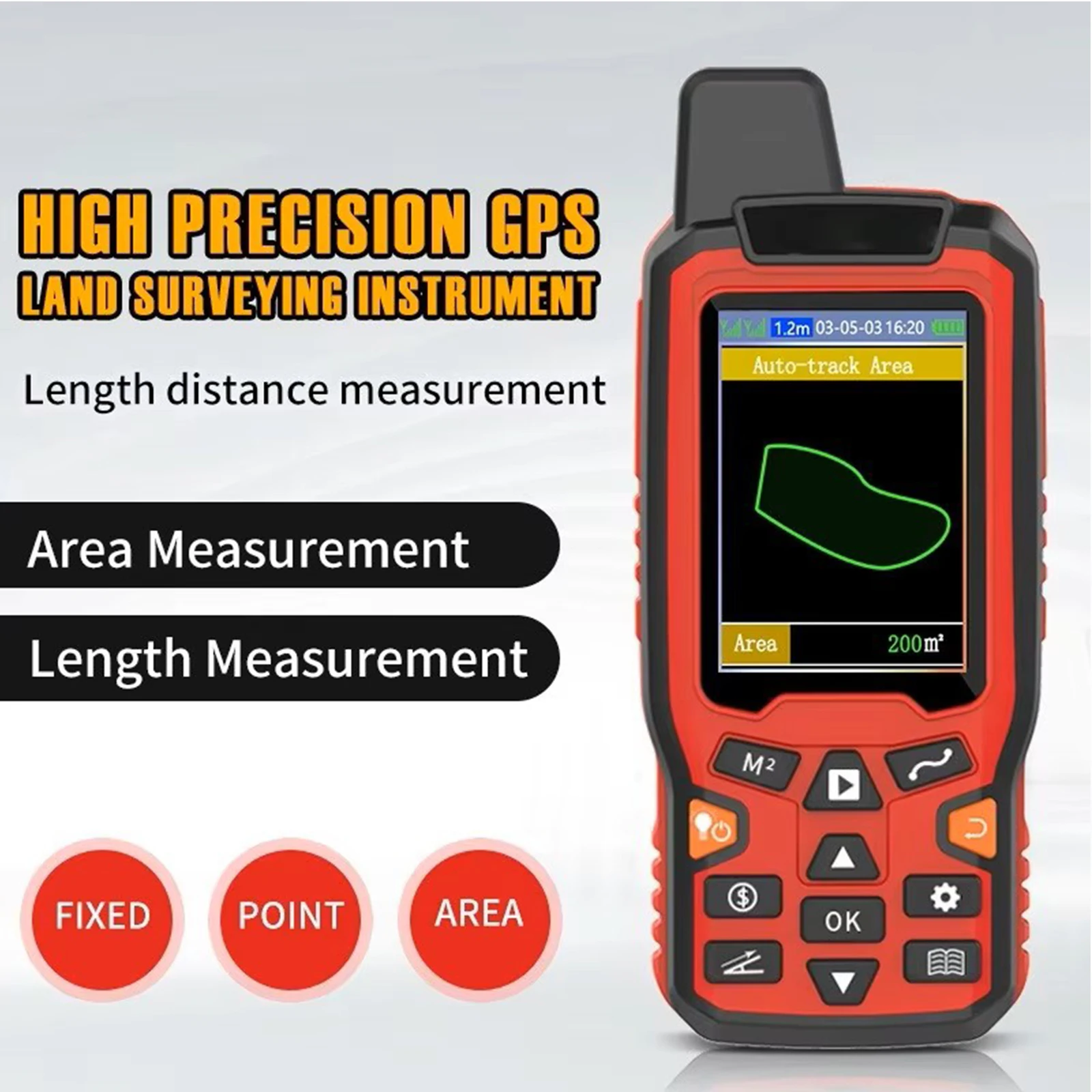 מד אזור קרקע GPS בעל דיוק גבוה, מכשיר סקר קרקע נייד אוטומטי למדידת אורך אזור האגם