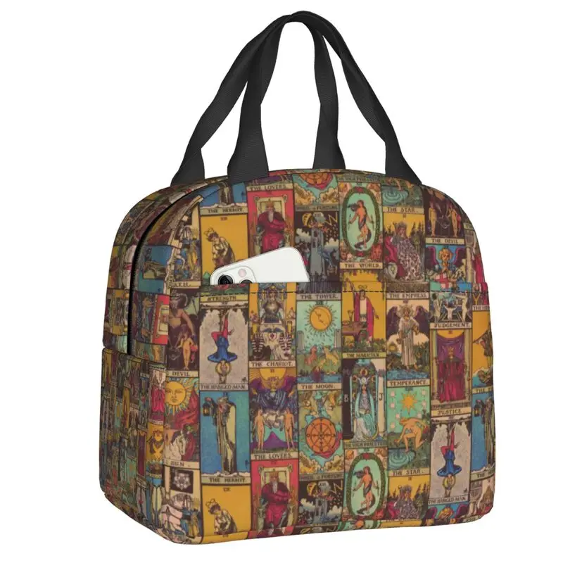 

The Major Arcana Of Tarot Patchwork Portable Lunch Boxes Multifunction Occult Witch Spiritual Thermal Cooler Insulated Lunch Bag