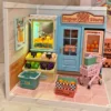 Play House Dollhouse Miniature House 3D Puzzle Coffee Shop Bookstore Convenience Store Assembly Toy With Lights Scenario Display 4