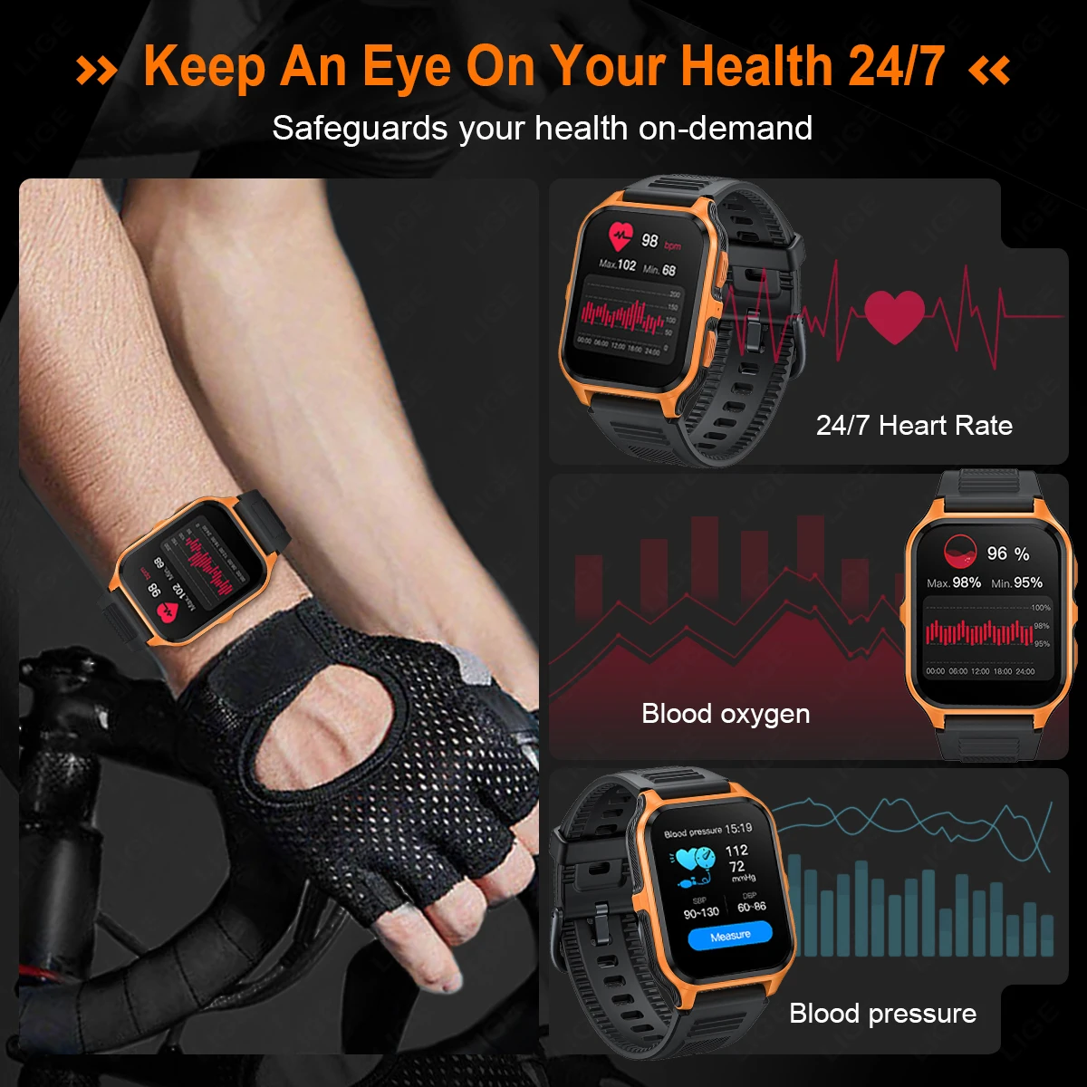 LIGE 3ATM  Ʈ ð  300mAh  ȭ  ƮϽ  ð ǰ  Smartwatch For ȵ̵ ios