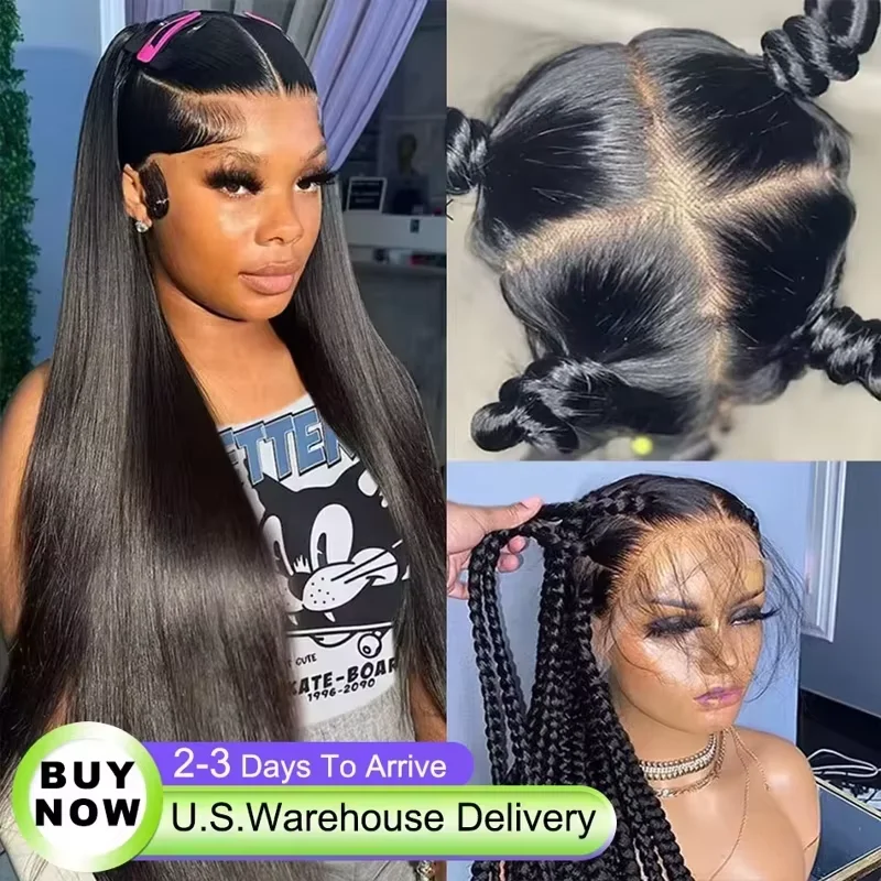 40 50 Inch Bone Straight Human Hair Wig 13x6 HD Lace Frontal Human Hair Wigs 250 Density Pre Plucked 360 full Lace Front Wig 1