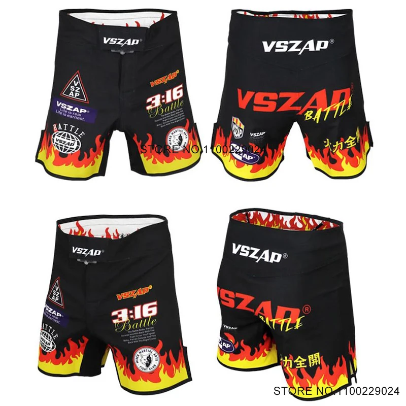 Fight Pants Vszap Flame MMA Shorts Men Martial Arts Battle Clothing Gym BJJ Combat Kickboxing Grappling Muay Thai Boxing Shorts