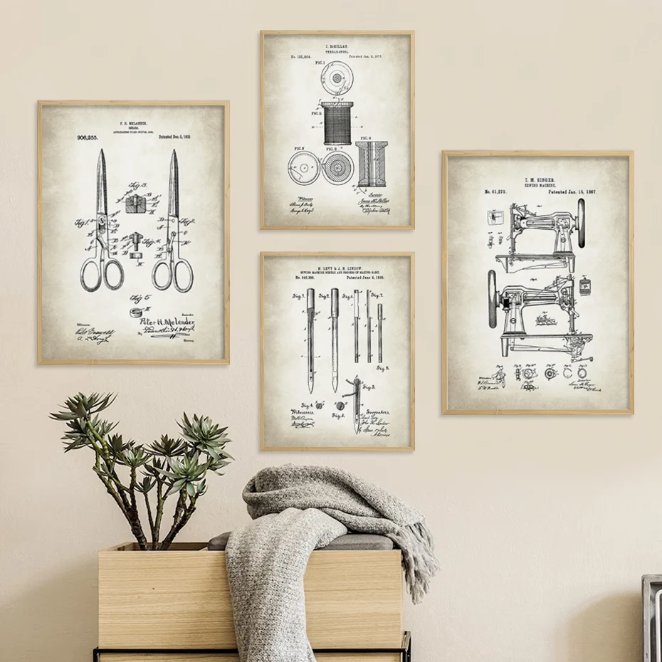 

Boho Sewing Machine Patent Posters Wall Art Canvas Painting Industrial Print Picture Modern Living Room Interior Home Decoration