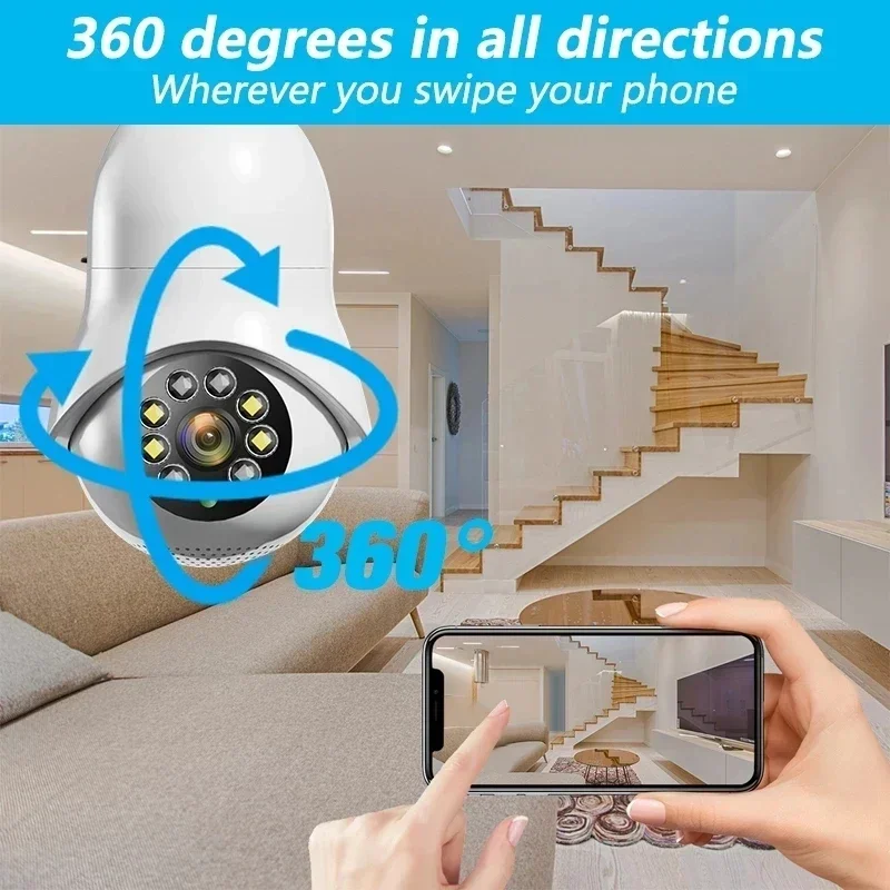 E27 Bulb IP WiFi Camera with Color Night Vision, Two-Way Voice Control, Auto Tracking, Smart Home Security Wireless Camera 2