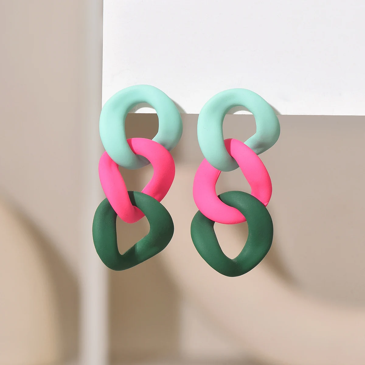 Acrylic Geometric Circle Chain Drop Earrings for Women Vintage Y2K Korean Fashionable Jewelry