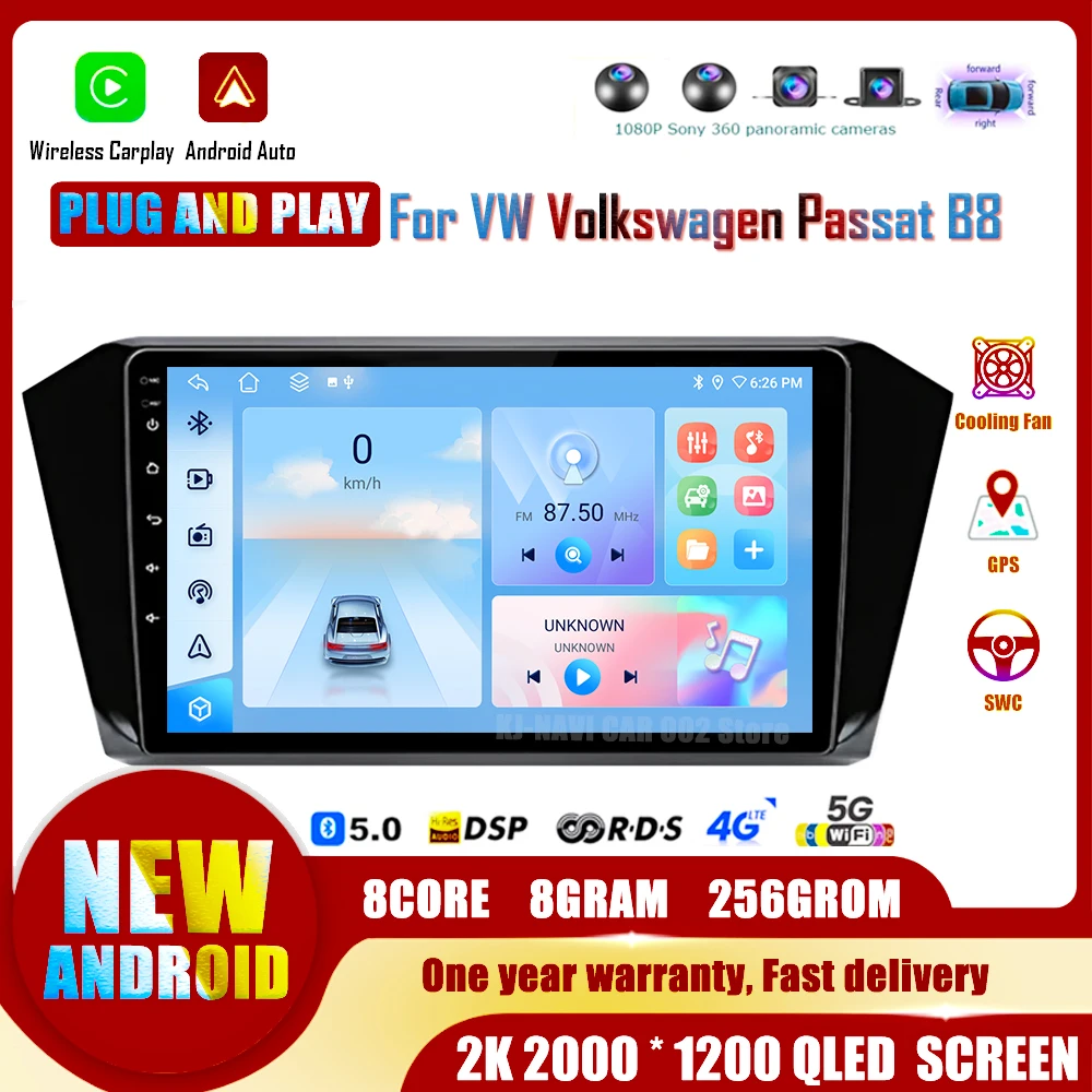 

Автомагнитола на Android 14 для VW Passat B8 2015-2020, мультимедийный видеоплеер для CarPlay, навигационный плеер, Авторадио Стерео RDS BT GPS, головное устройство