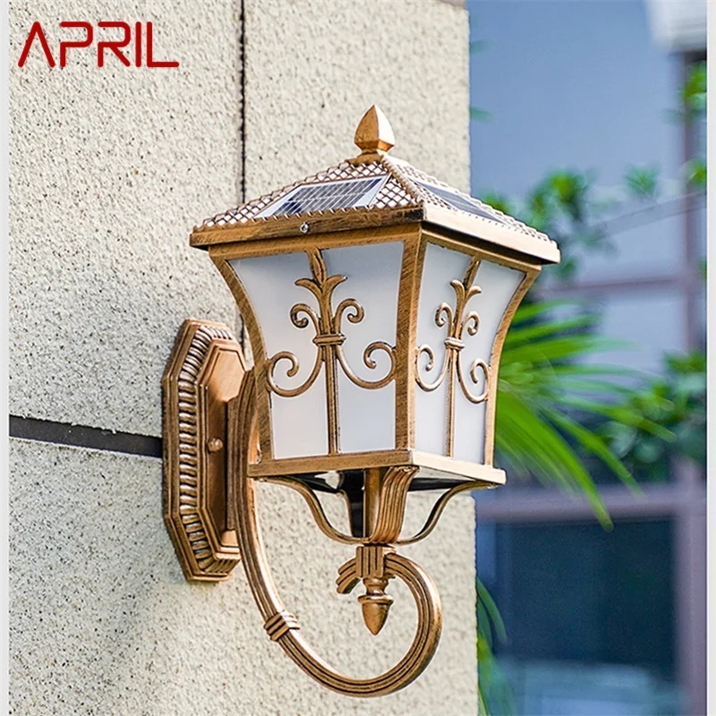 APRIL Retro Outdoor Solar Wall Sconces Light LED Waterproof IP65 Classical Lamp for Home Porch