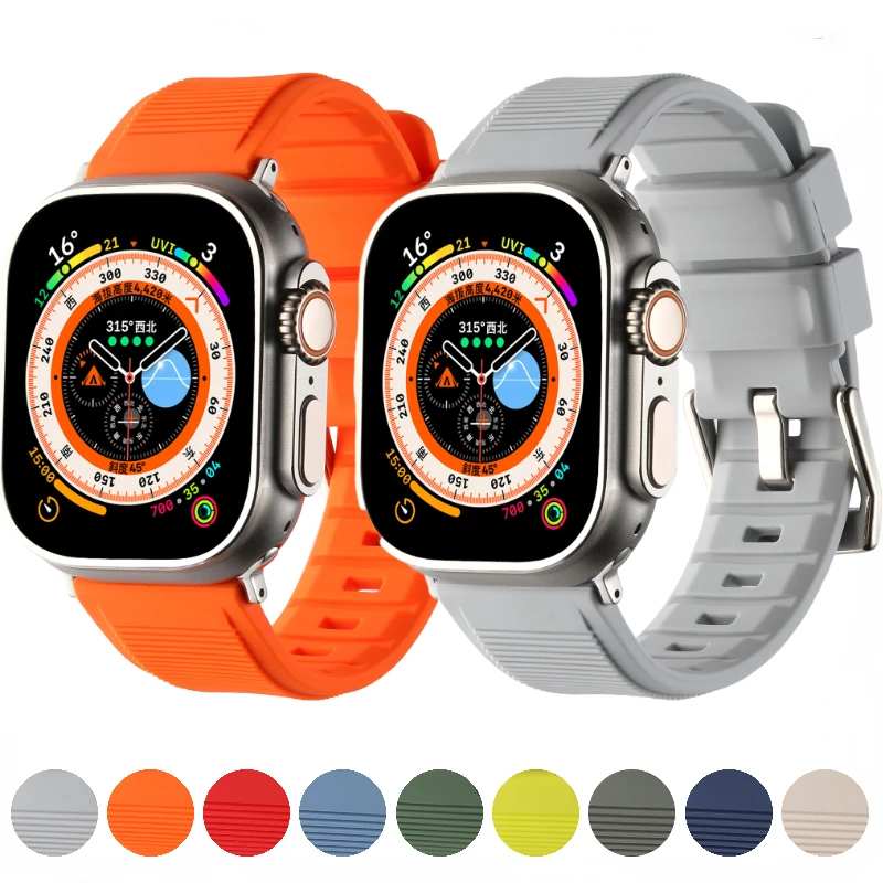 

Силиконовый ремешок для Apple watch Ultra 49 мм 8 7 45 мм, высококачественный браслет без запаха для часов iwatch 6 5 4 3SE 44 мм 42 мм