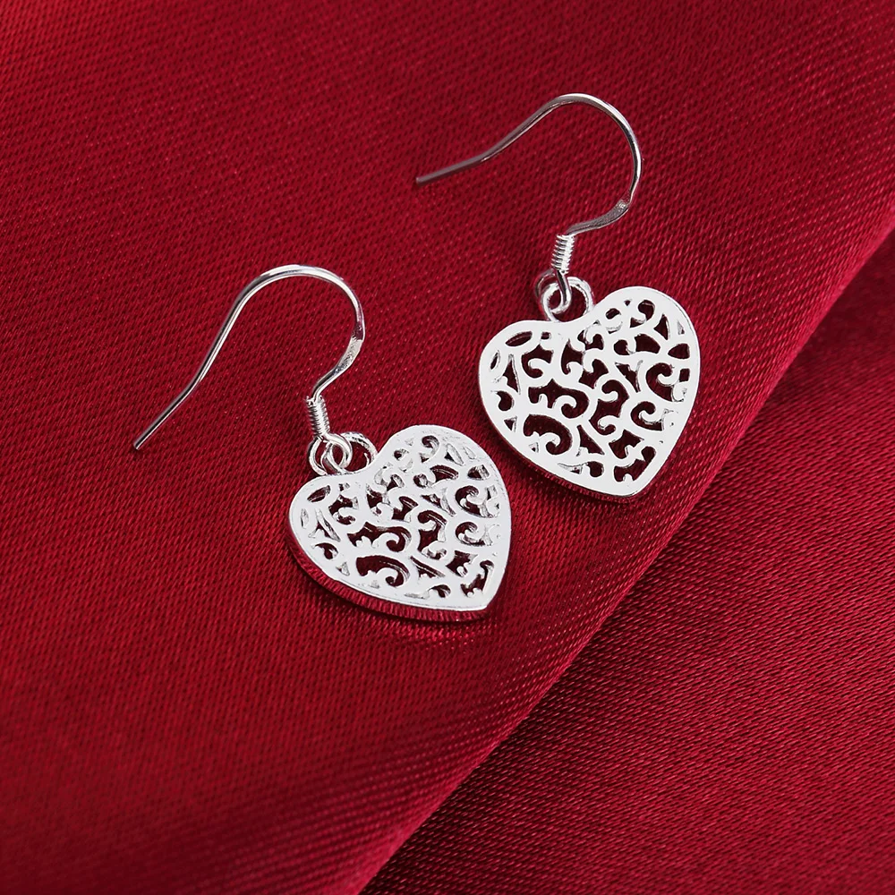 Fine fashion 925 Sterling Silver Carved elegant heart Earrings for Women new  party wedding Jewelry Christmas Gifts