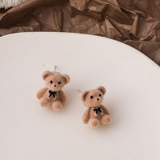 Plush Rabbit Bear Stud Earrings Kawaii Brown Khaki Animal Earrings For Women Girls Korean Earring Jewelry Brincos Gifts