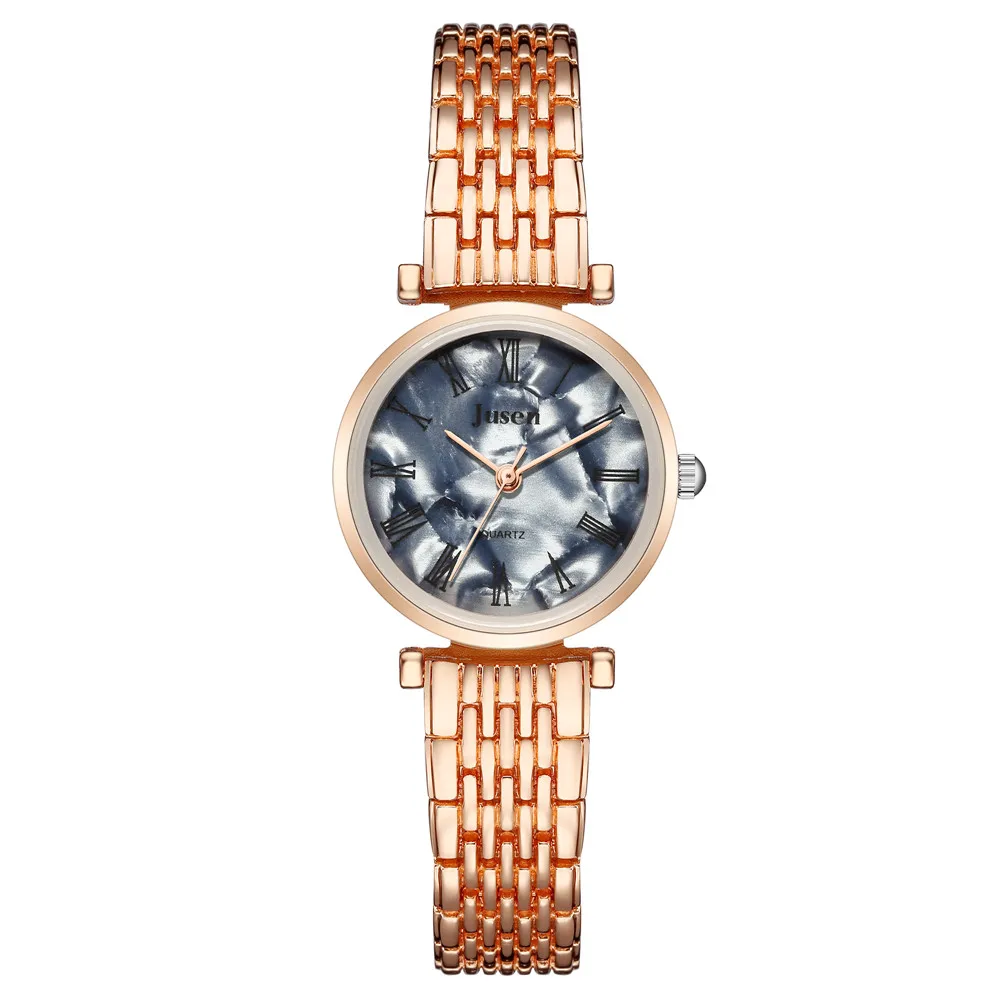 fashion silver steel bracelet band Roman scale dial quartz women watch 5