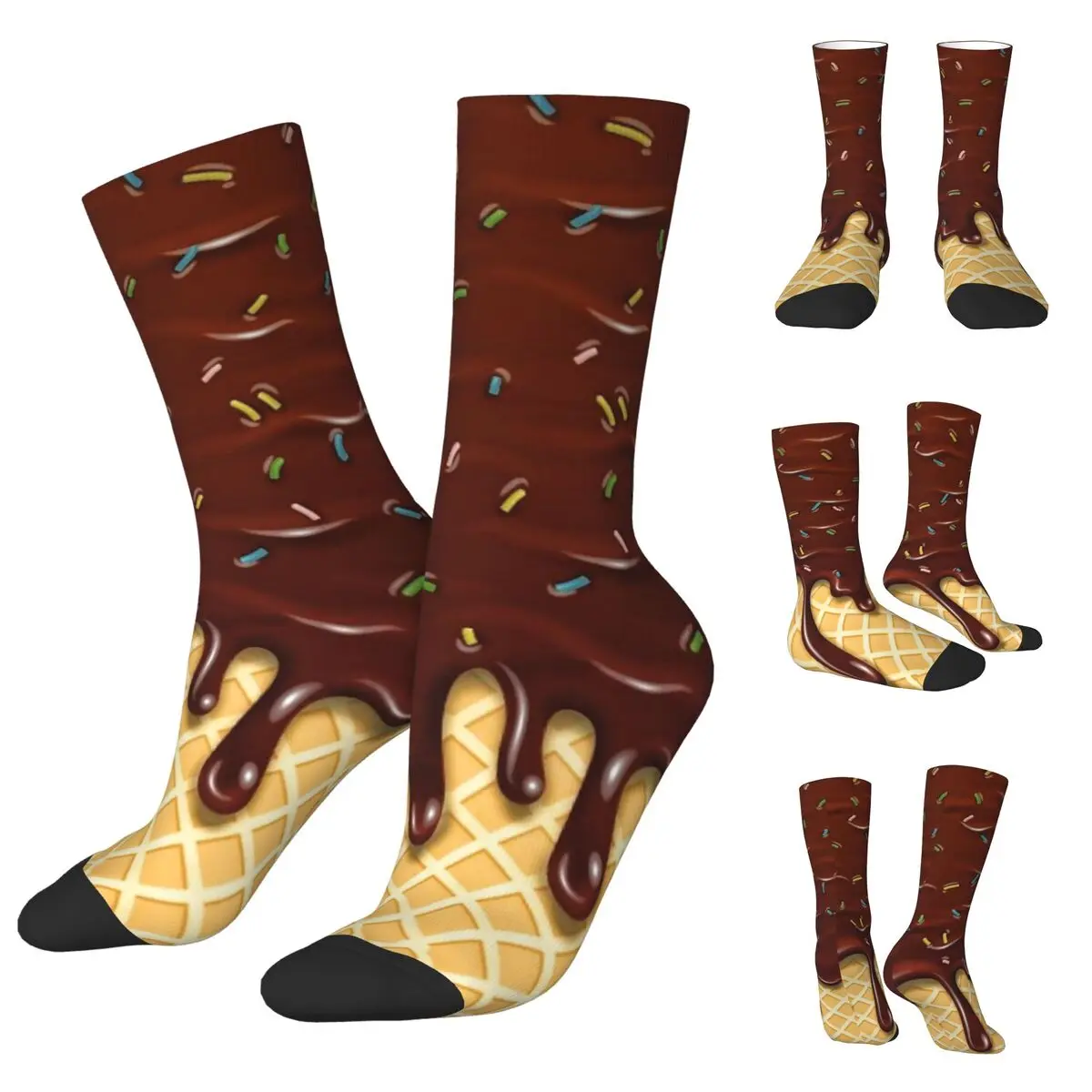 Nutty Chocolate Ice Cream Waffle 10 Unisex Socks,Hiking 3D Print Happy Socks Street Style Crazy Sock