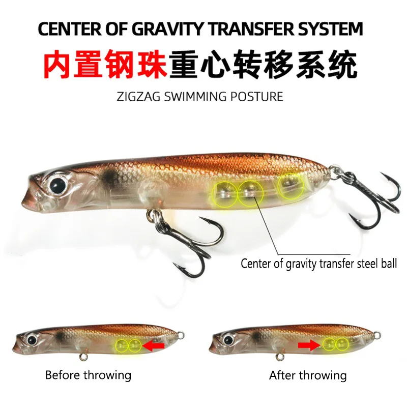 1/2Pcs Topwater Pencil Fishing Lure 5.5g 70mm 8.5g 80mm Popper WALK'N ROLL Water impact dog Artificial Hard Bait