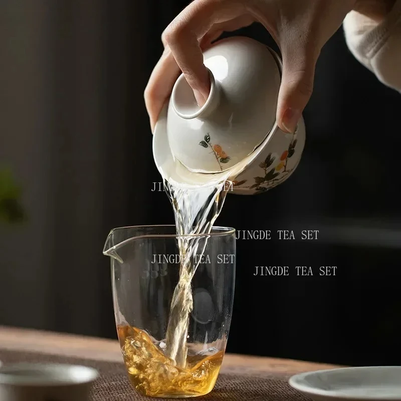 170ml Chinese Handmade Ceramic Gaiwan Teacup Hand-painted Flowers Tea Tureen Travel Tea Bowl Porcelain Tea Set Accessories