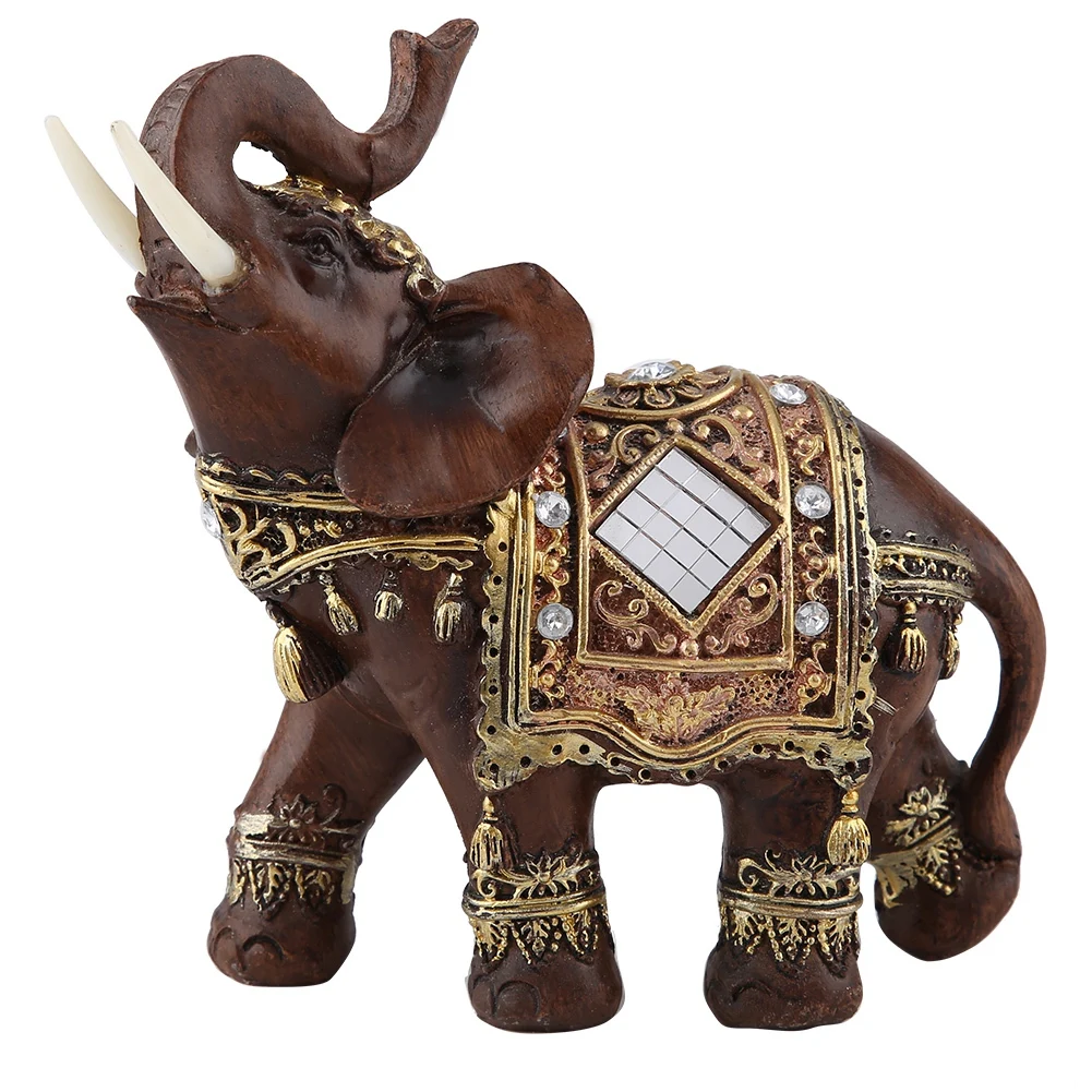 Antique Lucky Feng Shui Wood Grain Elephant Statue Decoration