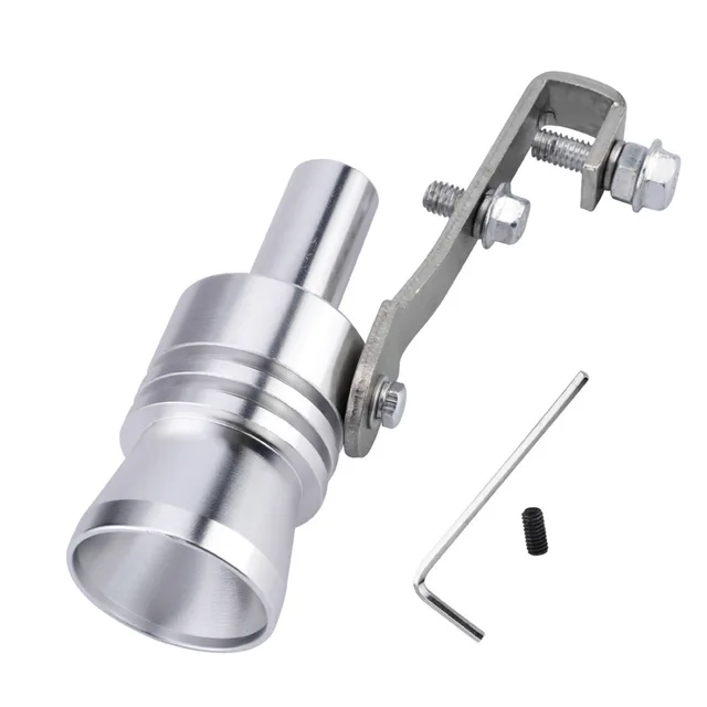 Motorbike Car Exhaust Fake Turbo Whistle Pipe Sound Muffler Blow Off Valve Universal Simulator Whistler Silver-XL