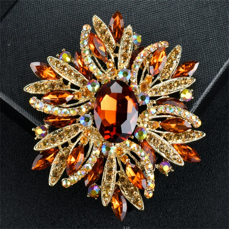 European And American Brooch Trend Style Alloy Metal Pearl Rhinestone Flower Drip Oil Brooch Women's Corsage