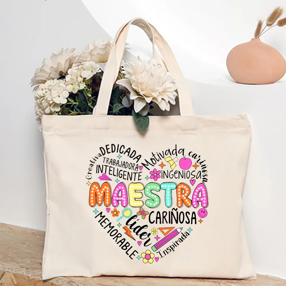 Spanish Teacher Pattern Print Tote Bag Large Capacity Travel Shower Handbag Portable Zipper Pouches Commuting To Work Handbags 4