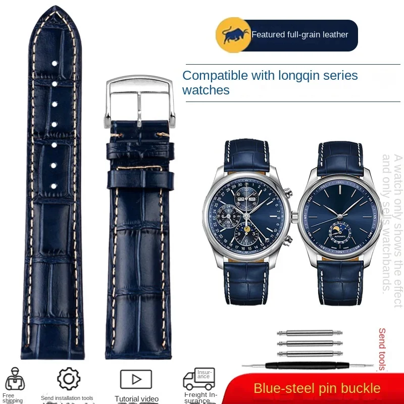 Premium Cowhide Leather Watch Strap with Butterfly Buckle - Available in 19mm, 20mm, and 21mm Sizes