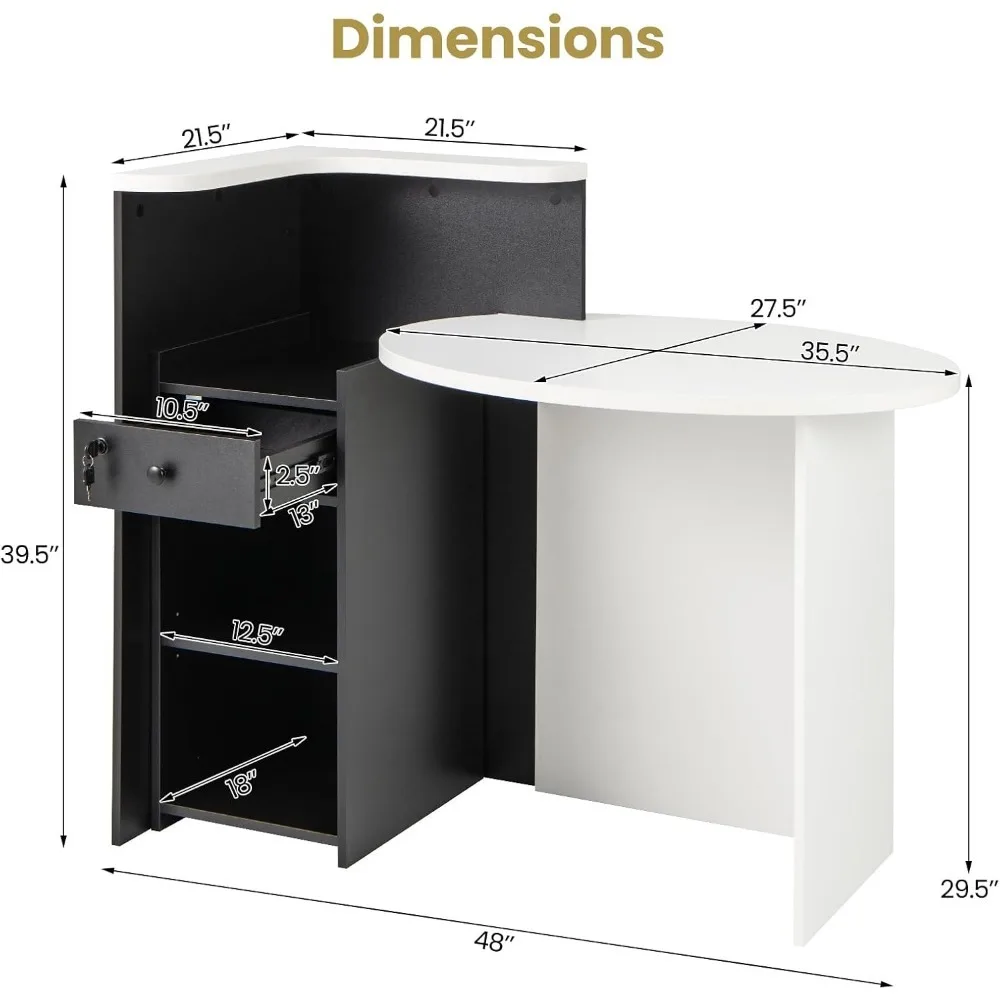 Reception Desk, Small Retail Checkout Counter with Lockable Drawer and Open Shelves, Wooden Computer Workstation for Home Office