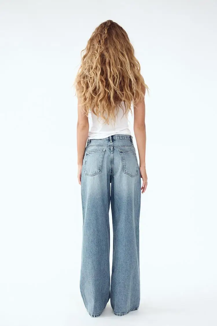 2025 Asymmetrical Diagonal Buckle Sense Design Wide-leg Jeans. Women's Four Seasons New Street Fashion Retro Casual Loose Jeans 5