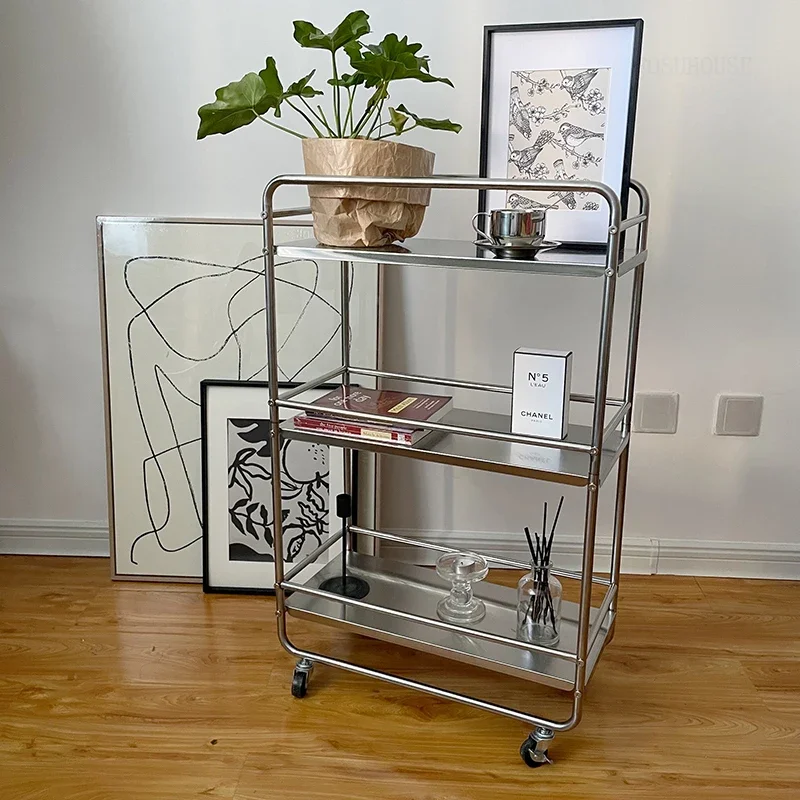Modern Removable Trolley for Office Metal Sundries Storage Three-layer Hand Cart Stylish Unique Designer Trolley Cart for Hotel