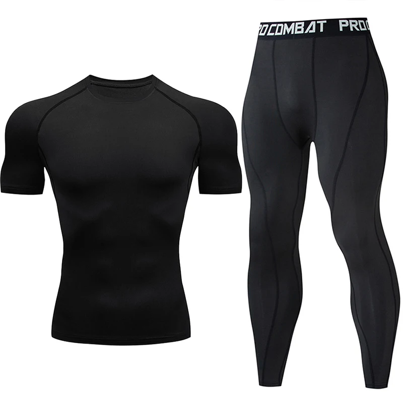 2Pcs Men's Compression Sportswear Suit Gym Tight Sports Yoga Sets Workout Jogging Fitness Clothing Tracksuit Pants Sporting