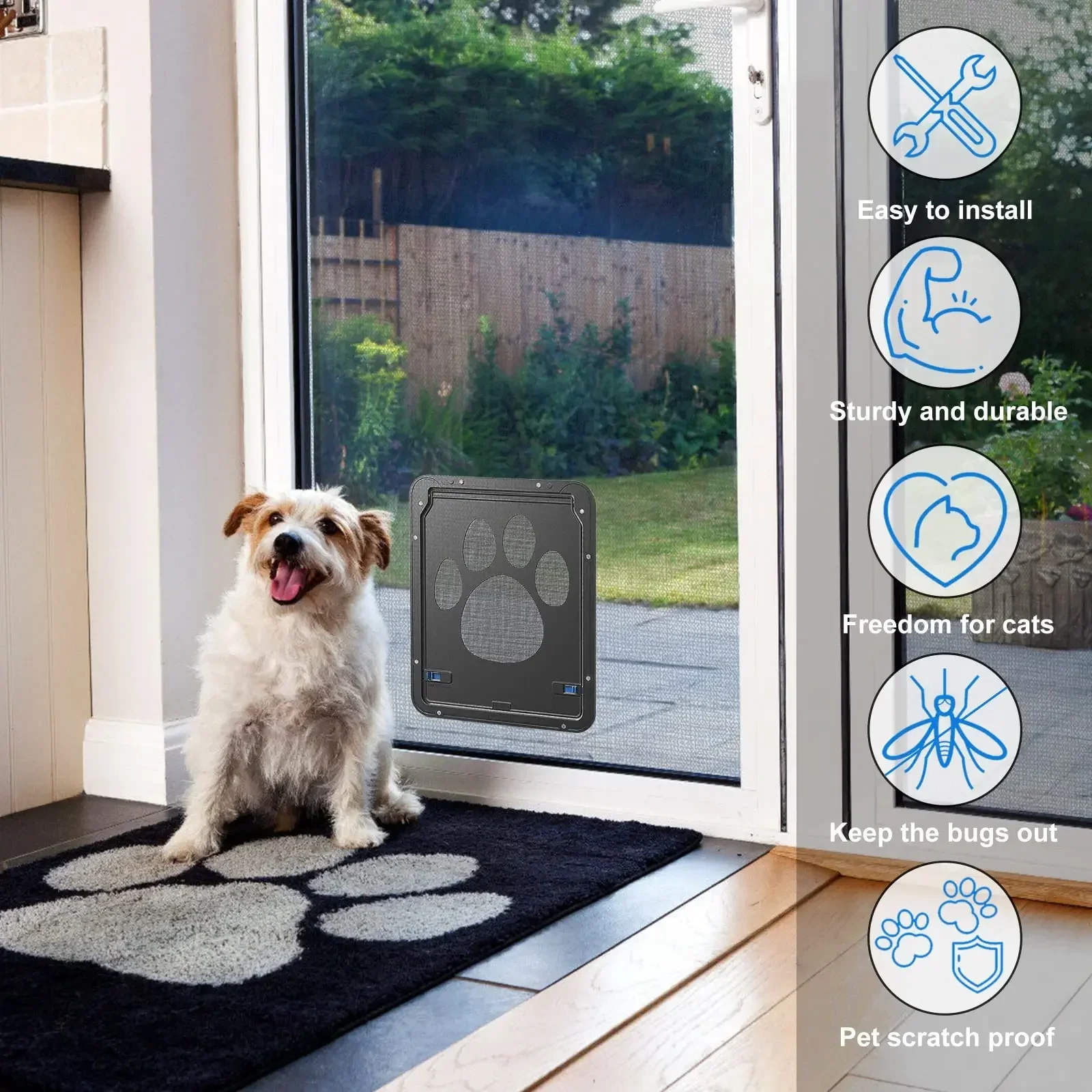 Puerta para mascotas, nueva pantalla magnética bloqueable segura para exteriores, perros, gatos, ventana, puerta, casa, ingresa libremente, bonito jardín a la moda, fácil instalación 6