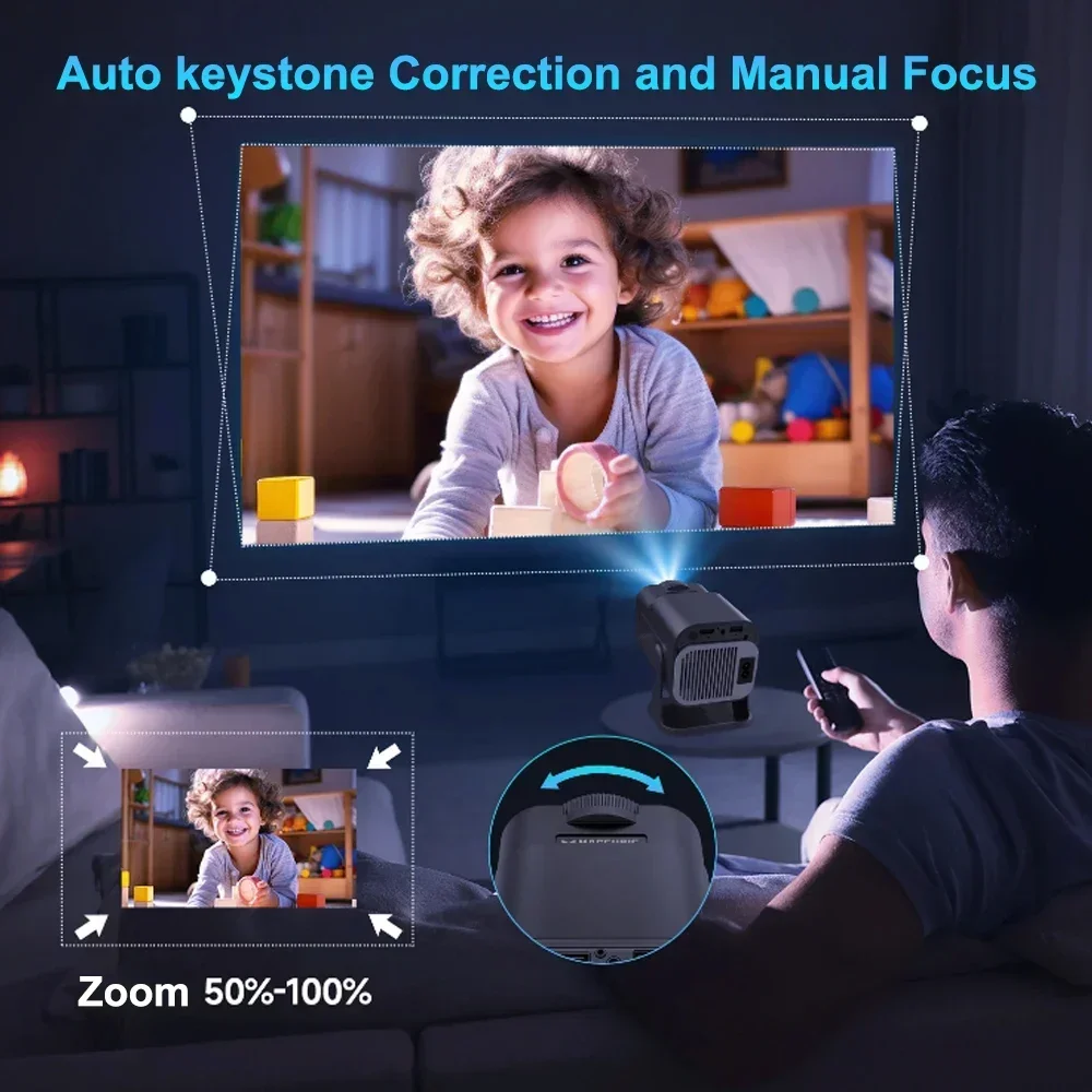Projetor HY320 Android 11 WiFi 6 BT 5.0 390ANSI Allwinner H713 1080P 4K Suporte para casa ao ar livre Mini port&aacute;til laser projector