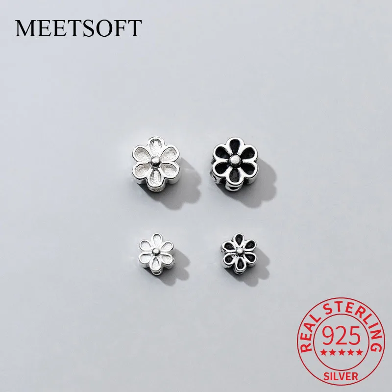 

MEETSOFT S925 Sterling Silver Six Petal Flower Spacing Bead Wholesale DIY Hand String Jewelry Material Woven Rope Accessories