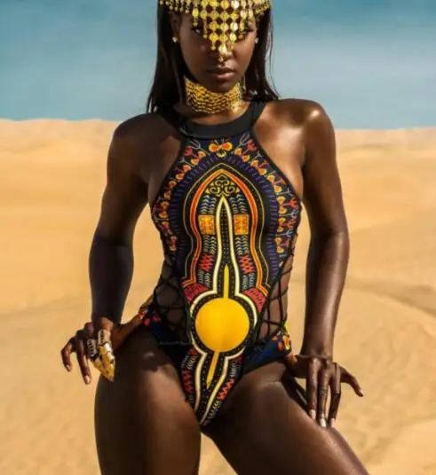 

Egypt Style Underwear Clup DJ Dance Wear Jumpsuit Print African Bar Stage Performance Women