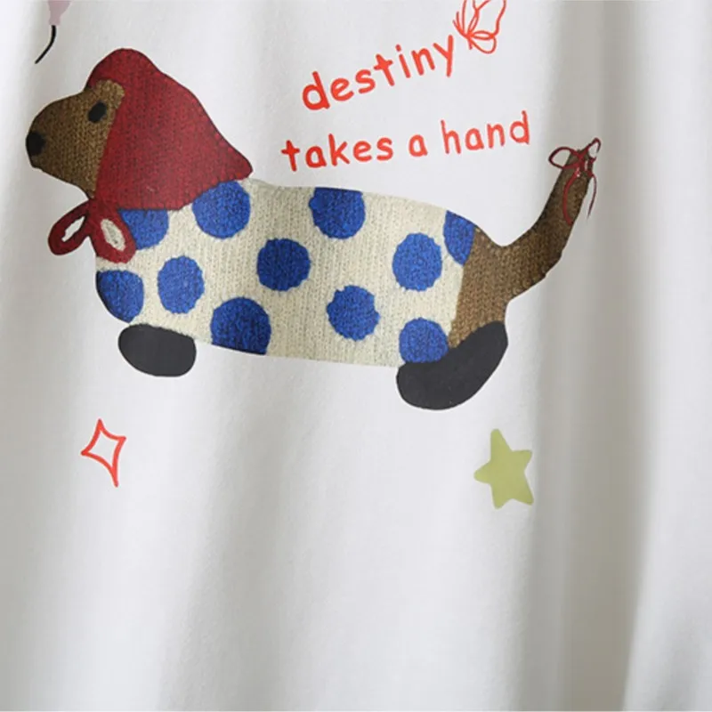 Plus Size Tops Summer New100kg Leisure Fold Waist Printed Dog Short Sleeve Women's T-Shirt