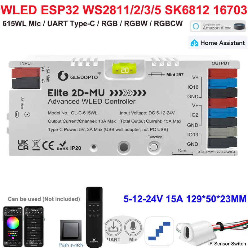 ตัวเลือกสินค้า ตัวควบคุมแสงอัจฉริยะ ESP32 WLED 4 ช่องควบคุม