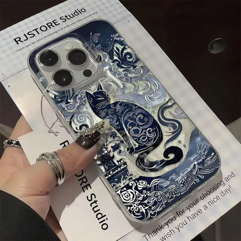 Blue Totem Cat Feather Texture Phone Case
