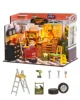 Robotime DIY Miniature House Kit Mini Dollhouse Garage Workshop Tiny House Making Kit with LED Light Decorative for Children 1