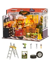 Robotime DIY Miniature House Kit Mini Dollhouse Garage Workshop Tiny House Making Kit with LED Light Decorative for Children 1