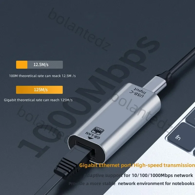 PC 노트북 스마트폰용 유선 LAN 네트워크 카드, USB C 암-RJ45 암 USB C 타입-이더넷 어댑터, 10/100/1000 기가비트