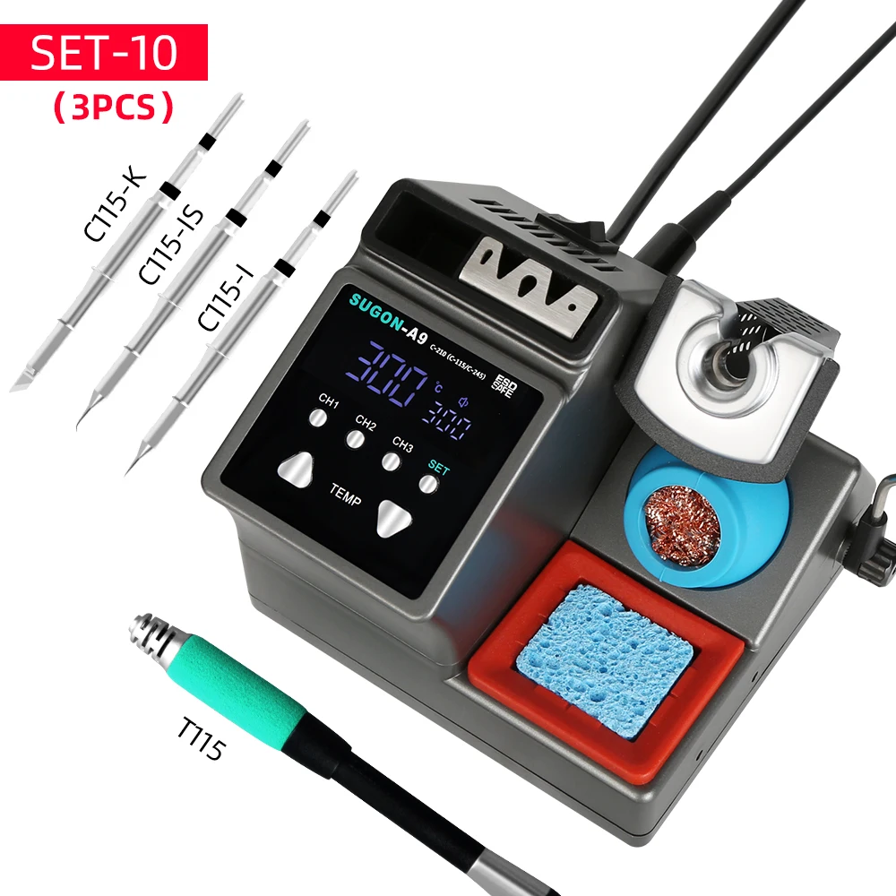 SUGON-A9 Soldering Station Compatible JBC Soldering Iron Tips C210/C245/C115 Handle Lead-free Electronic Welding Rework Station hot stapler plastic repair Welding Equipment