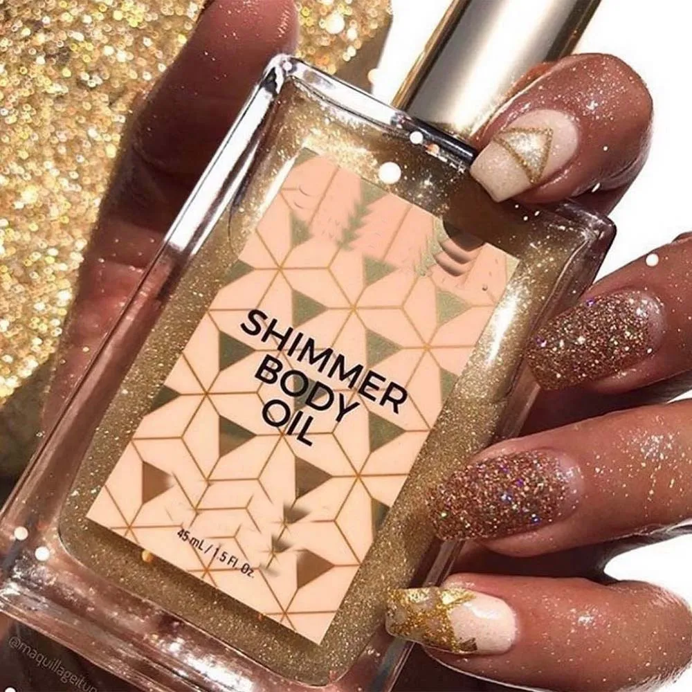 1 Bottle Gold Diamond Highlight Shimmer Body Oil, Face Body Quicksand Highlighter Spray, Hair and Face Contour Lighting Makeup