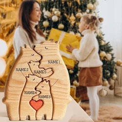 DIY Bear Family Wooden Puzzle Personalized Custom Family Name Sculpture 2-7 Names Christmas Birthday Gift Desk Decor