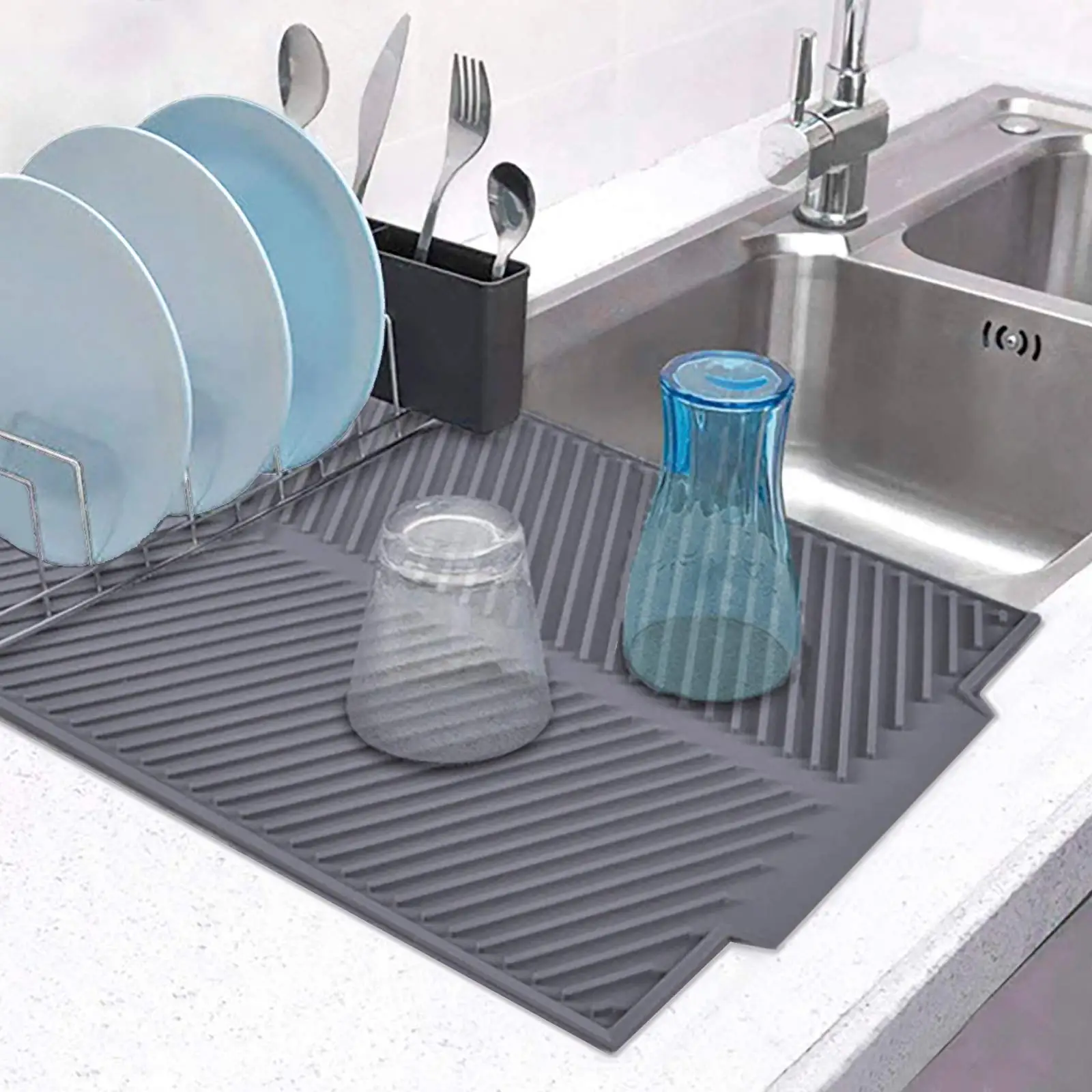 Foldable Kitchen Sink Mat Insulated Soft Rubber Dishes Protector