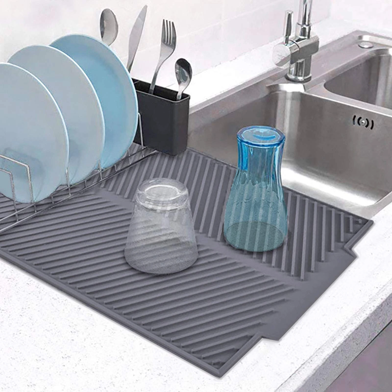 Foldable Kitchen Sink Mat Insulated Soft Rubber Dishes Protector Sink Mat Table Kitchen Home Anti Slip Drying Dishes Drain Mat