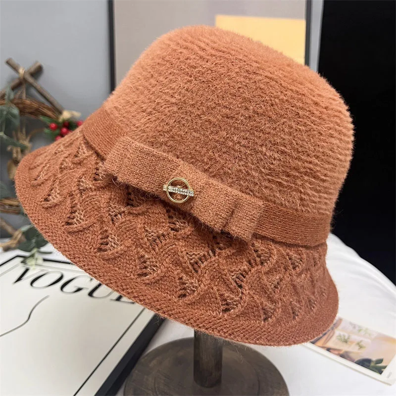 

Autumn Winter Women's Hats Fashion Dome Wide Brim Foldable Knitted Bucket Hat Warm Beanie Fisherman's Hat Vintage Knit Basin Ha
