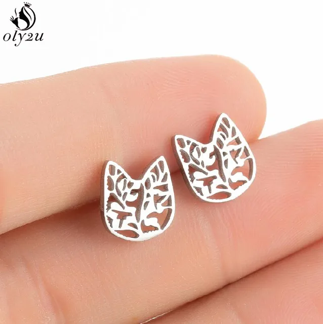 Lovely Stainless Steel Cat Earrings for Women Children Jewelry Trendy Cute Animal Dog Paw Stud Earrings Girls Birthday Gifts 450