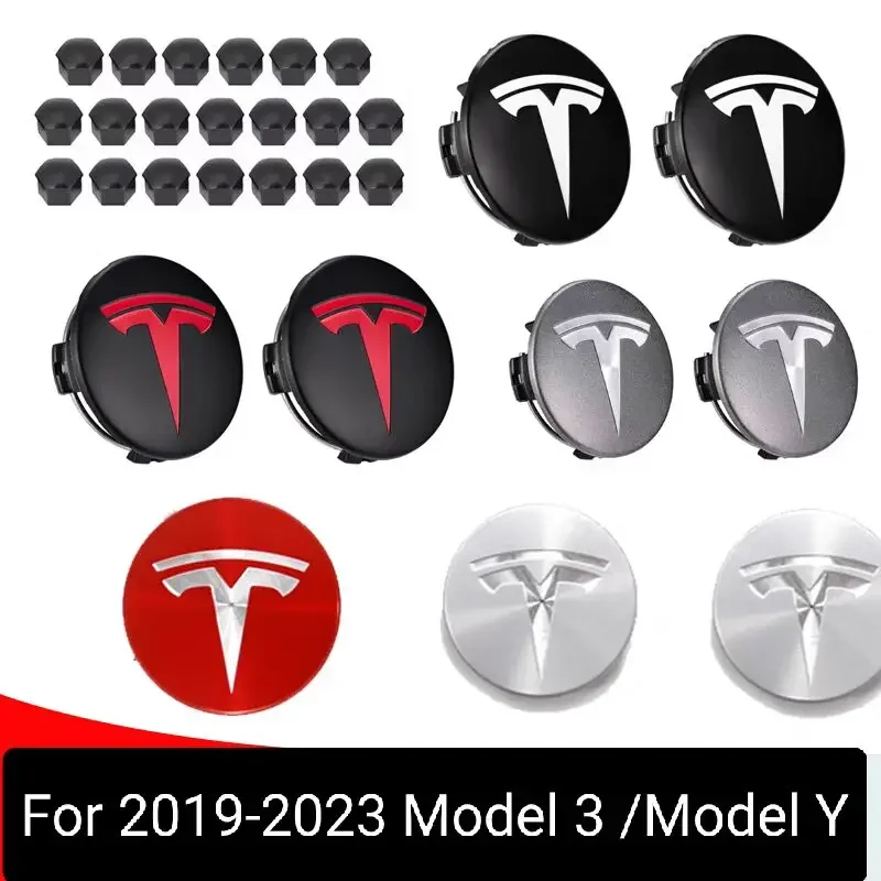 56/57MM 4PCS 29PCS for Tesla Model Y Model 3 S/X Dust-proof Cover Wheel Car Wheel Hubcap Center andTire Cap Screw Accessories