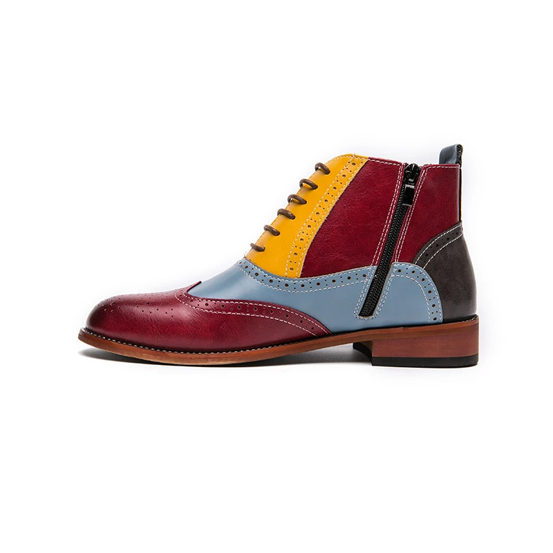 New Mixed Colors Zipper Men Ankle Boots Square Toe Lace-up Ankle Strap Handmade Frees Shipping Botas De Hombre Men Boots
