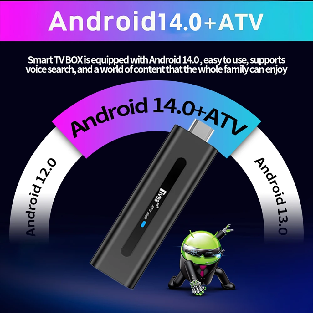 S7e59cf64942d4e31957c9d505d0f67cfU TV98 ATV Stick Android 14 BT 5.0 Allwinner H313 4Core 4G 5G Dual WiFi Voice Remote HD 8K 4K @60fps TV stick 8GB 128GB iptv